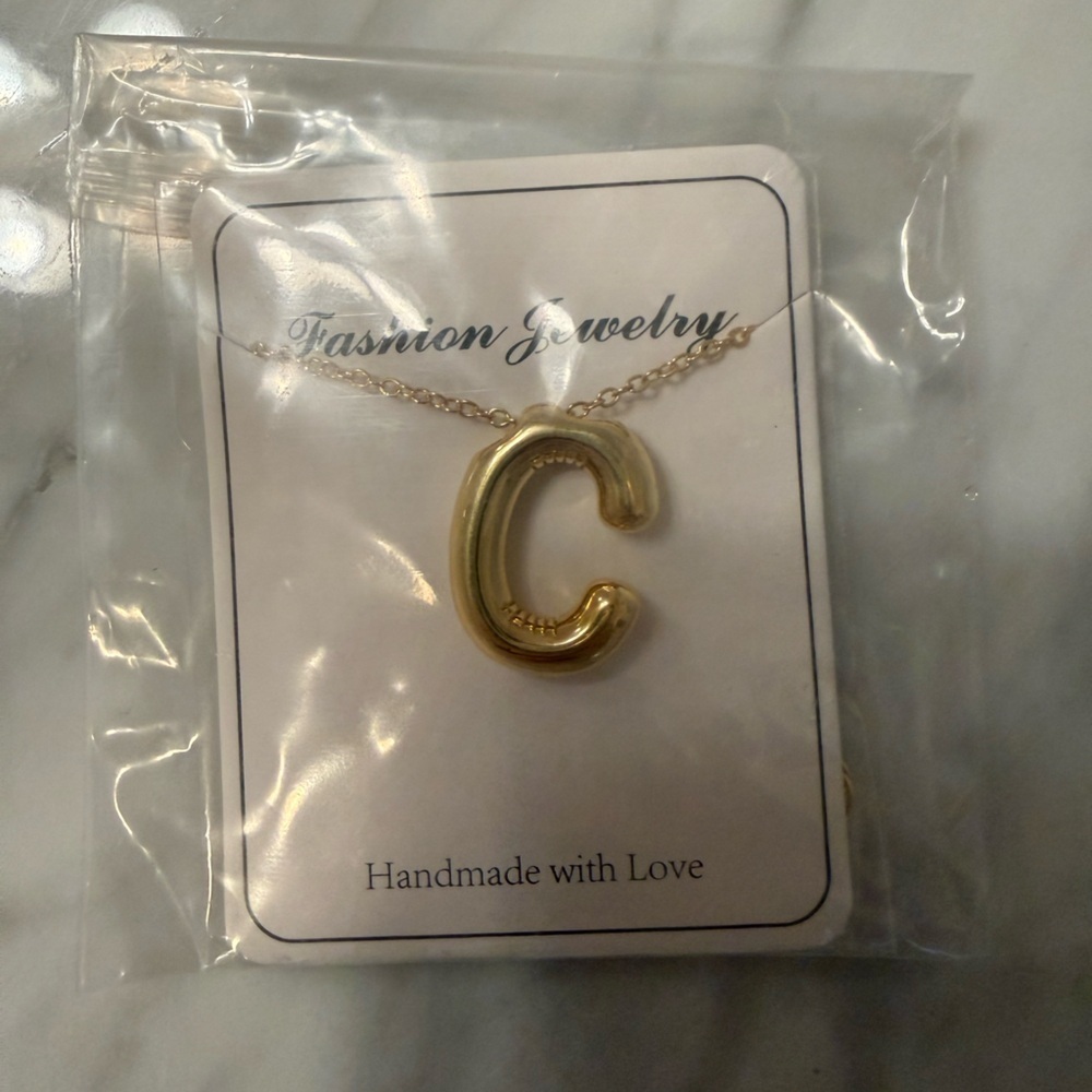 NWT Gold Necklace with “C” Initial Balloon Pendant 23in Long